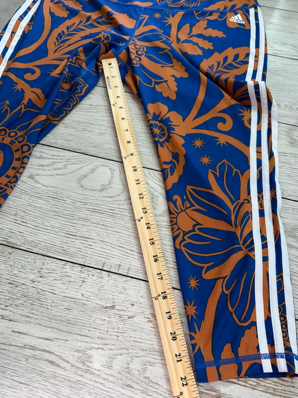 adidas womens 3X true plus size blue & copper Floral Print Leggings cropped EUC - Picture 10 of 11